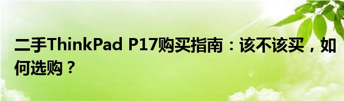 二手ThinkPad P17购买指南：该不该买，如何选购？