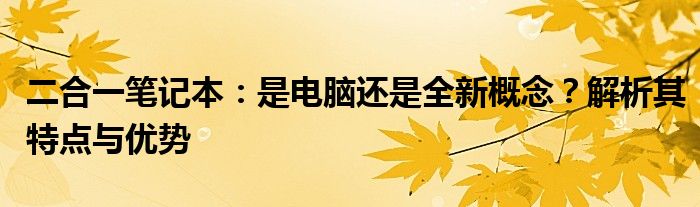 二合一笔记本：是电脑还是全新概念？解析其特点与优势