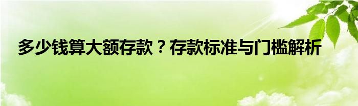 多少钱算大额存款？存款标准与门槛解析