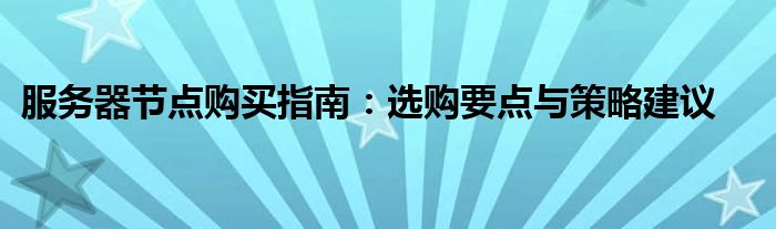 服务器节点购买指南：选购要点与策略建议