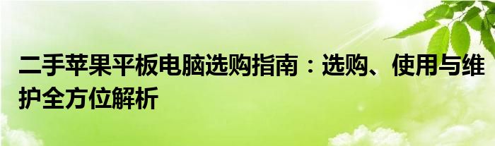 二手苹果平板电脑选购指南：选购、使用与维护全方位解析