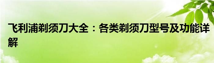 飞利浦剃须刀大全：各类剃须刀型号及功能详解