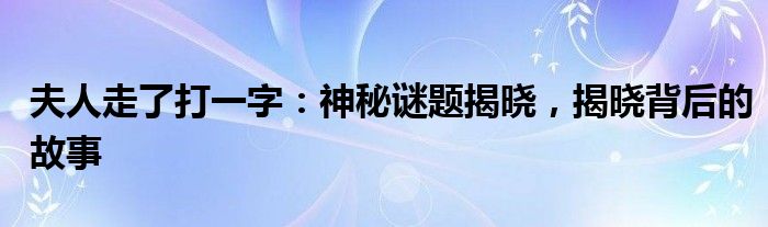 夫人走了打一字：神秘谜题揭晓，揭晓背后的故事