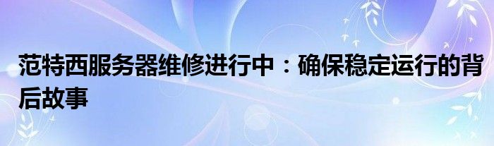 范特西服务器维修进行中：确保稳定运行的背后故事