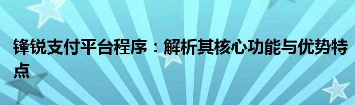 锋锐支付平台程序：解析其核心功能与优势特点