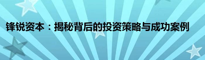 锋锐资本：揭秘背后的投资策略与成功案例