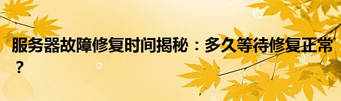 服务器故障修复时间揭秘：多久等待修复正常？