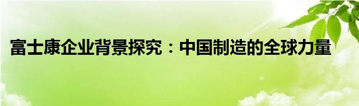 富士康企业背景探究：中国制造的全球力量