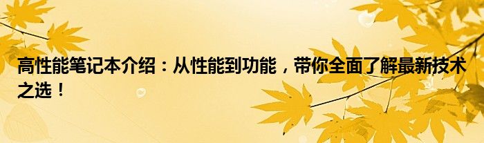 高性能笔记本介绍：从性能到功能，带你全面了解最新技术之选！