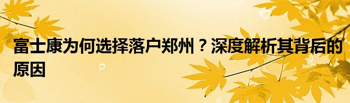 富士康为何选择落户郑州？深度解析其背后的原因