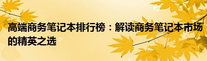 高端商务笔记本排行榜：解读商务笔记本市场的精英之选