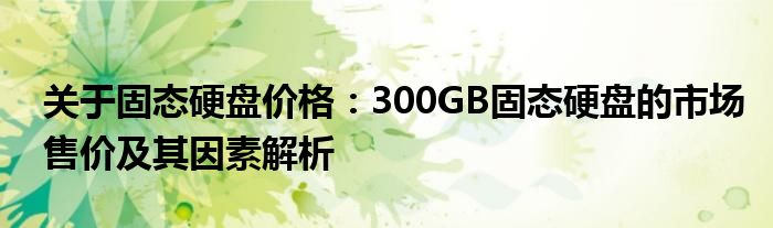 关于固态硬盘价格：300GB固态硬盘的市场售价及其因素解析