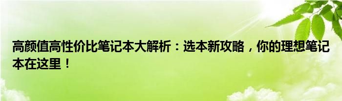 高颜值高性价比笔记本大解析：选本新攻略，你的理想笔记本在这里！