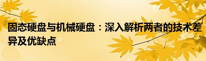 固态硬盘与机械硬盘：深入解析两者的技术差异及优缺点