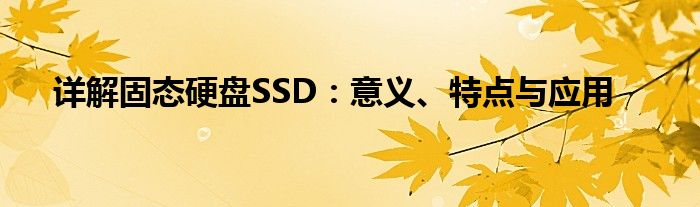 详解固态硬盘SSD：意义、特点与应用