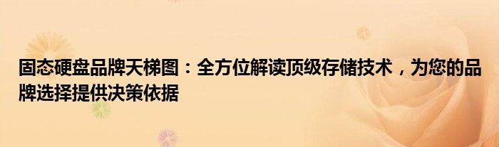 固态硬盘品牌天梯图：全方位解读顶级存储技术，为您的品牌选择提供决策依据