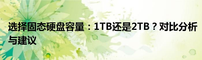 选择固态硬盘容量：1TB还是2TB？对比分析与建议