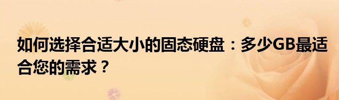 如何选择合适大小的固态硬盘：多少GB最适合您的需求？