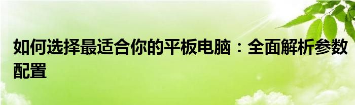 如何选择最适合你的平板电脑：全面解析参数配置