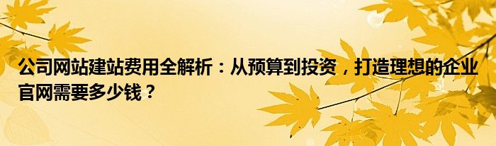 公司网站建站费用全解析：从预算到投资，打造理想的企业官网需要多少钱？