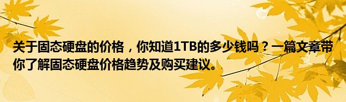 关于固态硬盘的价格，你知道1TB的多少钱吗？一篇文章带你了解固态硬盘价格趋势及购买建议。