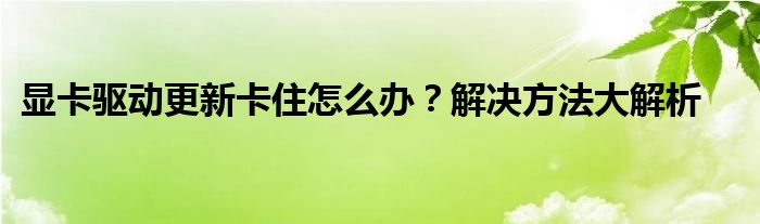 显卡驱动更新卡住怎么办？解决方法大解析