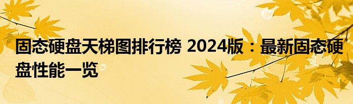 固态硬盘天梯图排行榜 2024版：最新固态硬盘性能一览