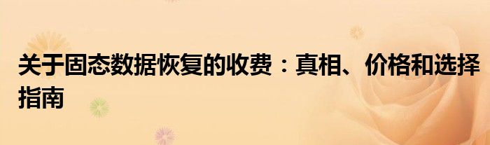 关于固态数据恢复的收费：真相、价格和选择指南