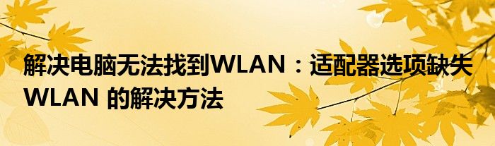 解决电脑无法找到WLAN：适配器选项缺失 WLAN 的解决方法