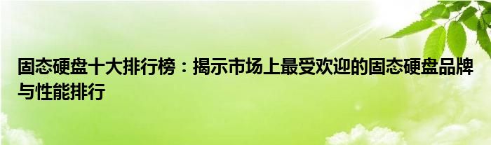 固态硬盘十大排行榜：揭示市场上最受欢迎的固态硬盘品牌与性能排行