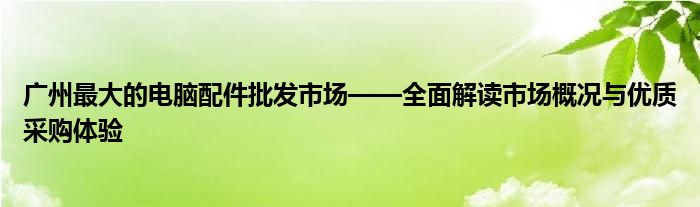 广州最大的电脑配件批发市场——全面解读市场概况与优质采购体验