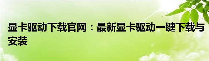 显卡驱动下载官网：最新显卡驱动一键下载与安装