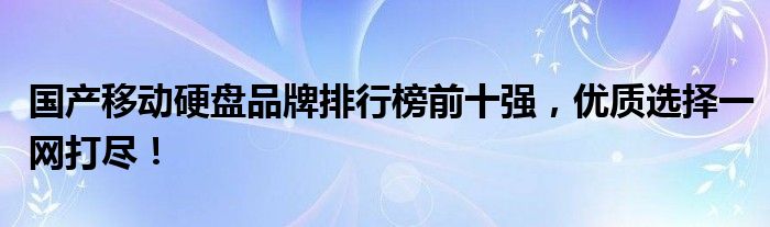 国产移动硬盘品牌排行榜前十强，优质选择一网打尽！