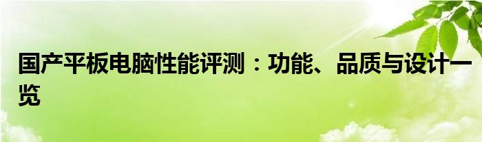 国产平板电脑性能评测：功能、品质与设计一览