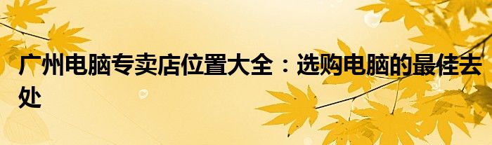 广州电脑专卖店位置大全：选购电脑的最佳去处