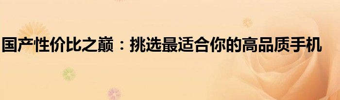 国产性价比之巅：挑选最适合你的高品质手机