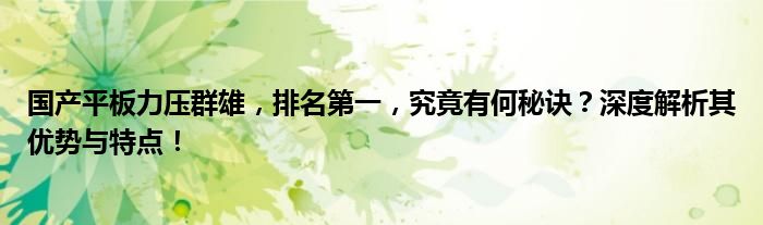 国产平板力压群雄，排名第一，究竟有何秘诀？深度解析其优势与特点！