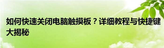 如何快速关闭电脑触摸板？详细教程与快捷键大揭秘