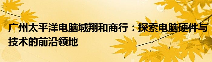 广州太平洋电脑城翔和商行：探索电脑硬件与技术的前沿领地