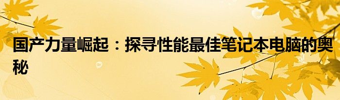 国产力量崛起：探寻性能最佳笔记本电脑的奥秘