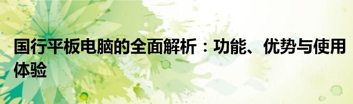 国行平板电脑的全面解析：功能、优势与使用体验