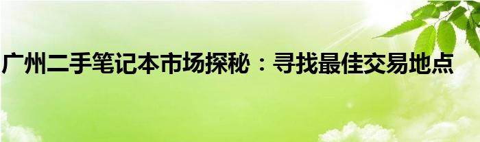 广州二手笔记本市场探秘：寻找最佳交易地点