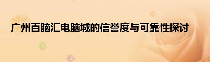 广州百脑汇电脑城的信誉度与可靠性探讨