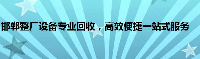 邯郸整厂设备专业回收，高效便捷一站式服务