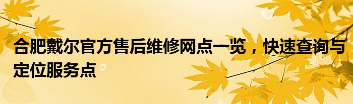 合肥戴尔官方售后维修网点一览，快速查询与定位服务点