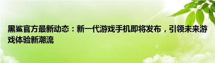 黑鲨官方最新动态：新一代游戏手机即将发布，引领未来游戏体验新潮流