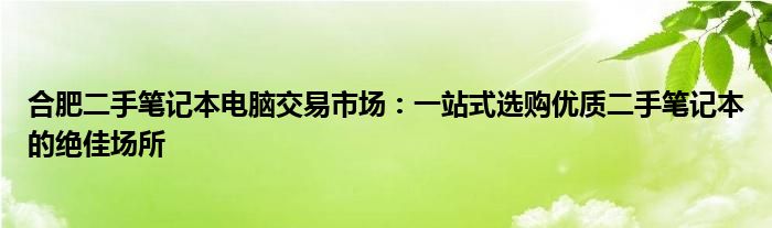 合肥二手笔记本电脑交易市场：一站式选购优质二手笔记本的绝佳场所