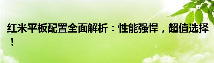 红米平板配置全面解析：性能强悍，超值选择！