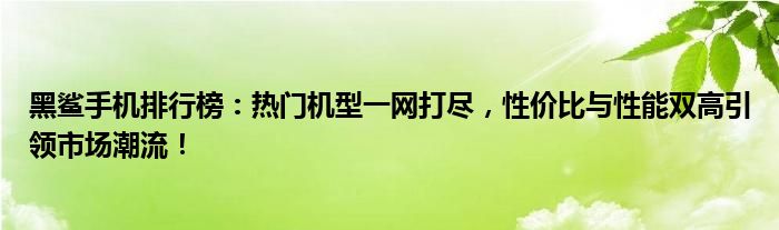 黑鲨手机排行榜：热门机型一网打尽，性价比与性能双高引领市场潮流！