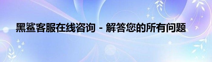 黑鲨客服在线咨询 - 解答您的所有问题